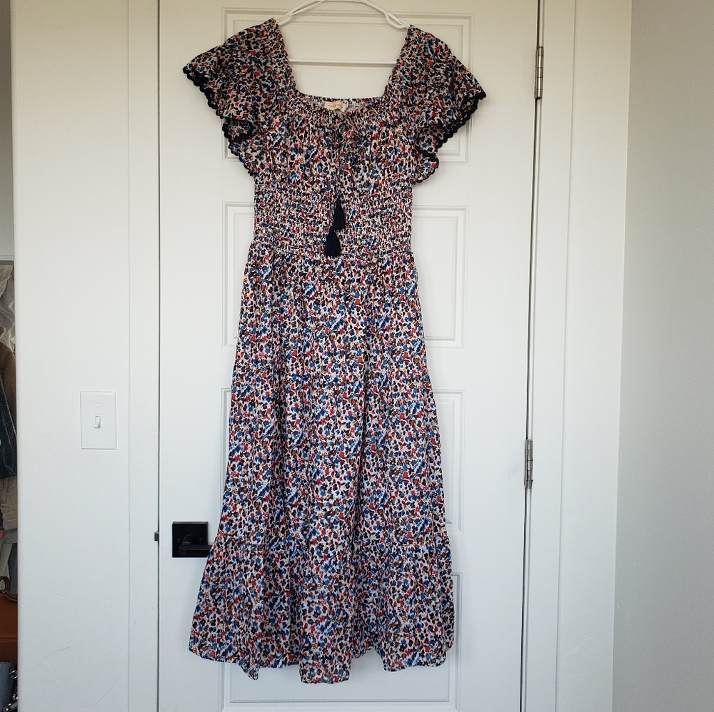 Tory Burch Wildflower Smocked Midi Dress